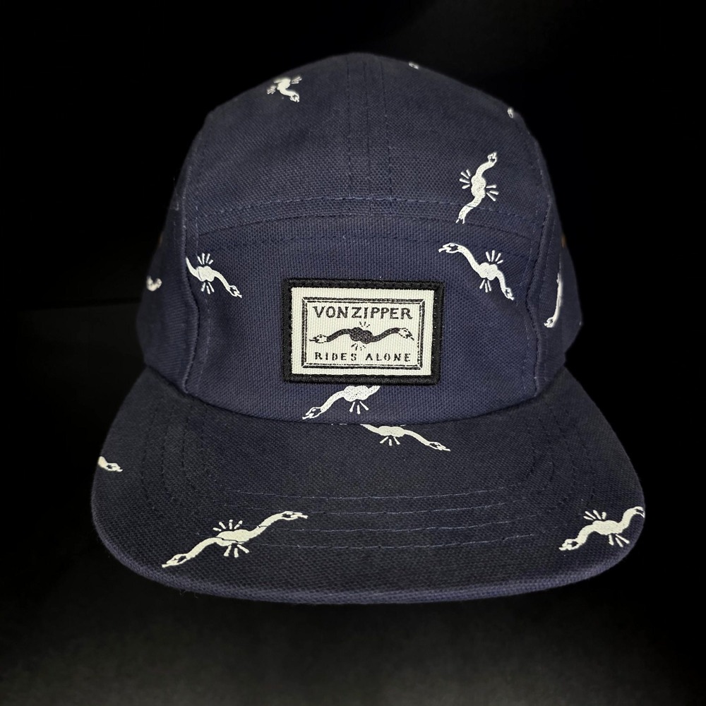 VonZipper Hat Mens OS Navy Blue Snake Print 5 Panel Camper Rides Alone MAHT7SER